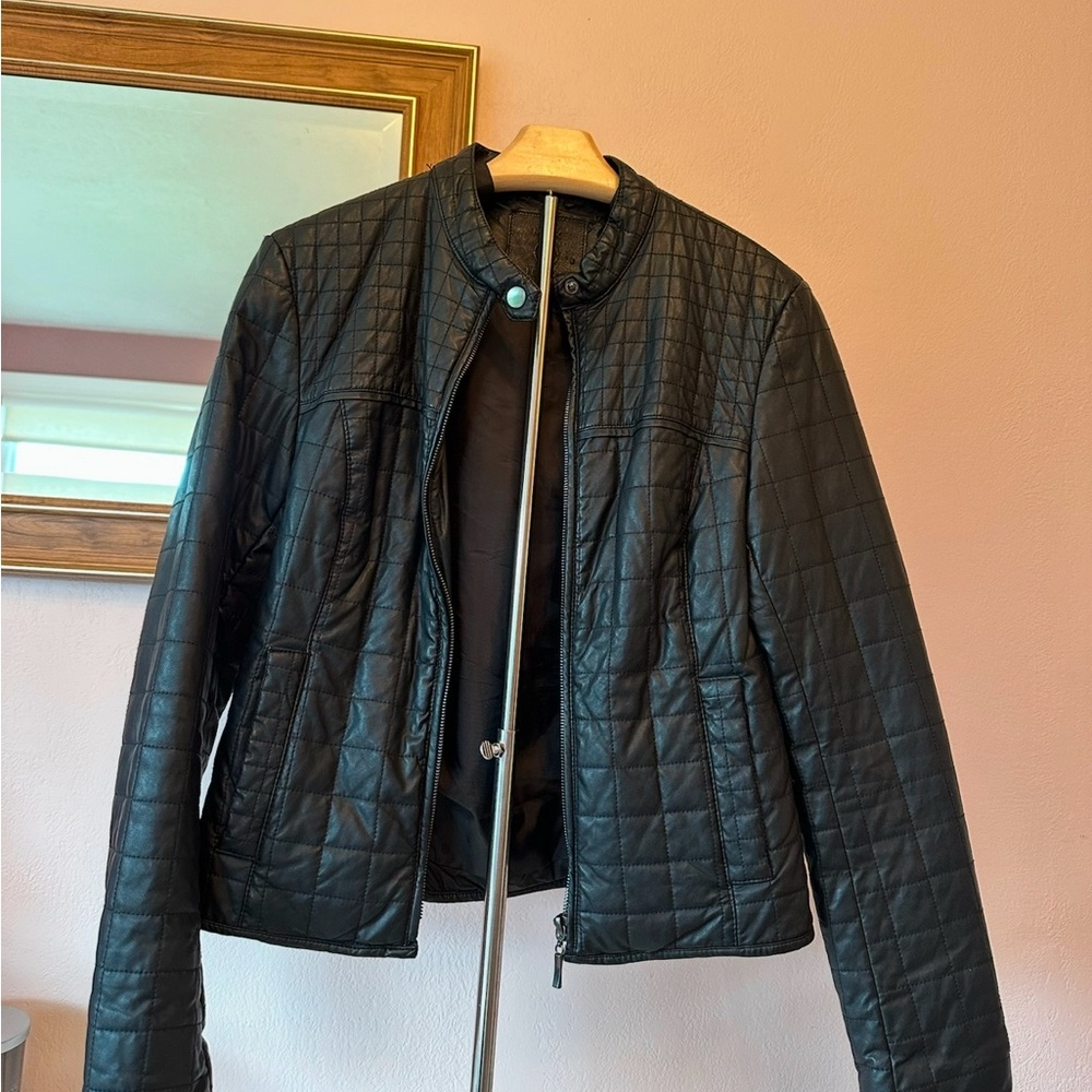 faux quilted leather biker jacket